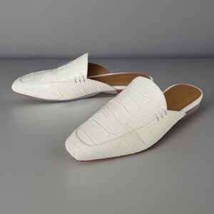 Marc Fisher LTD White Croc Embossed Mule Loafers Pointed Toe  Size 7M